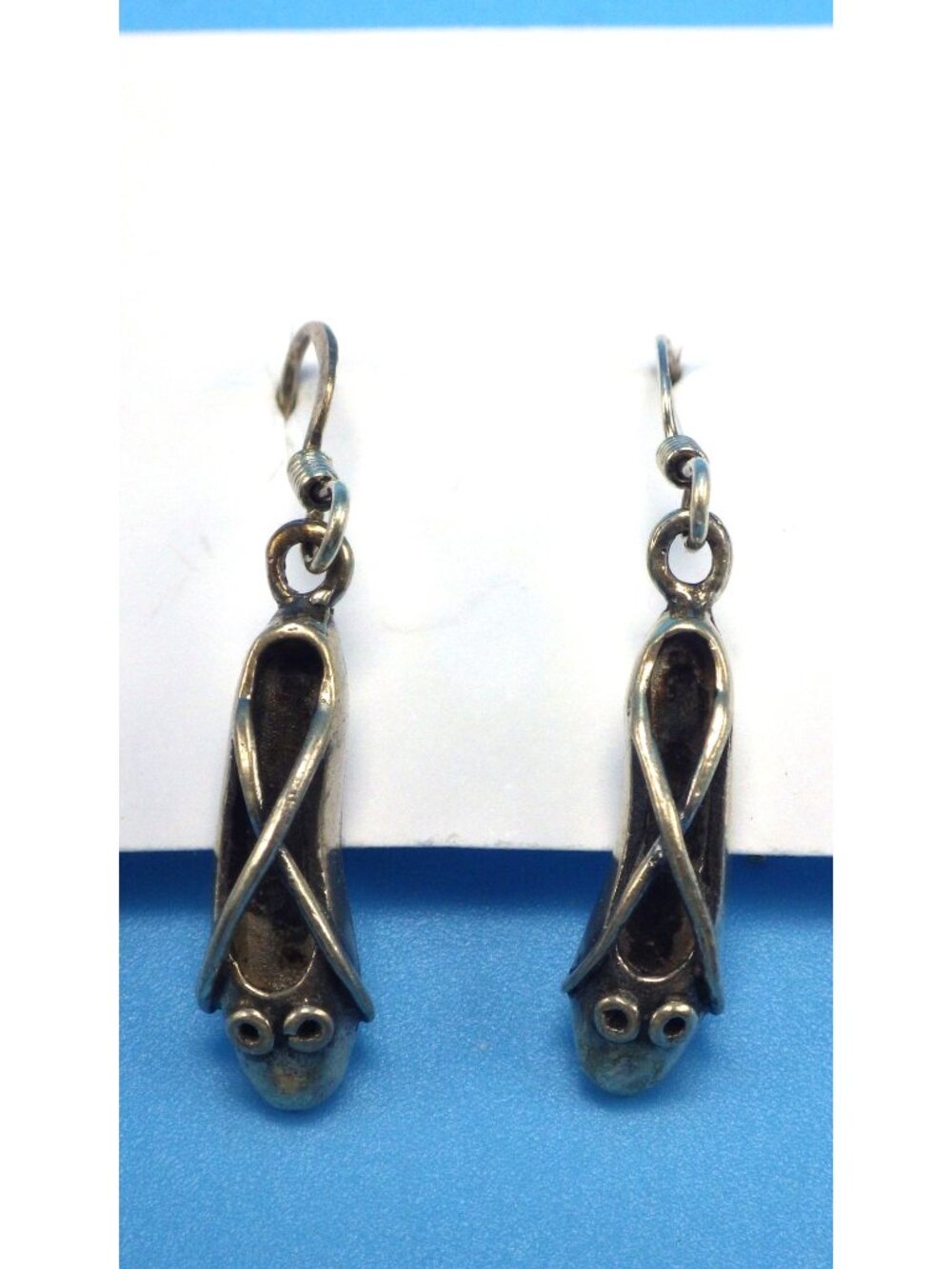 Ballet Slipper Earrings Hook Drop Dangle Silver Metal stamped 25